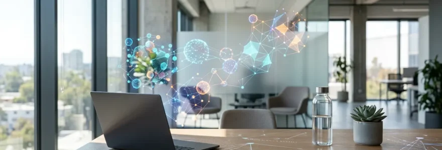 Tableau de bord analytique moderne avec graphiques prédictifs et indicateurs de rétention client dans un environnement de travail contemporain