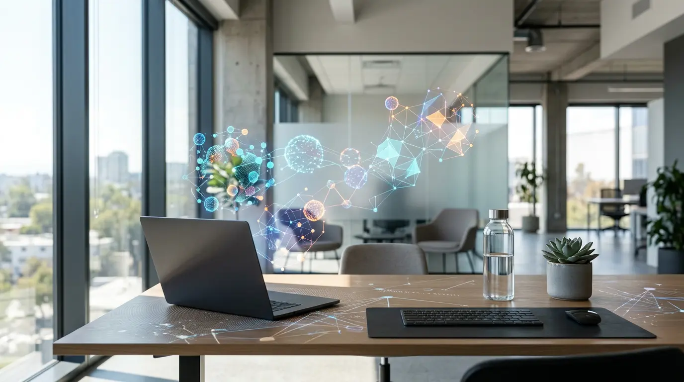 Tableau de bord analytique moderne avec graphiques prédictifs et indicateurs de rétention client dans un environnement de travail contemporain