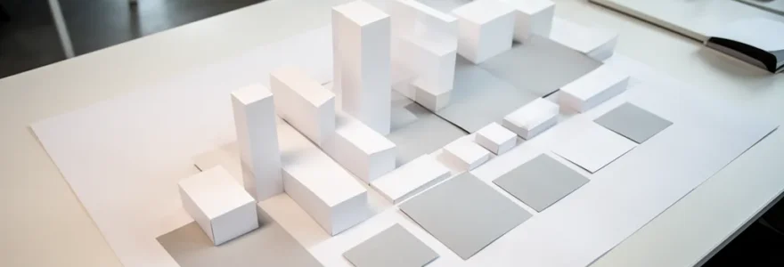 Architecture éditoriale avec structure hiérarchique visible et éléments de navigation digitaux