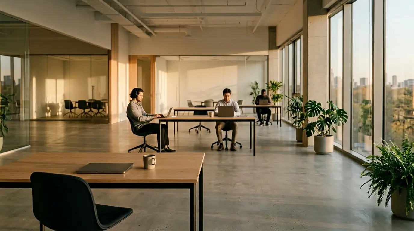 Équipe travaillant de manière asynchrone depuis différents espaces dans un environnement de bureau hybride