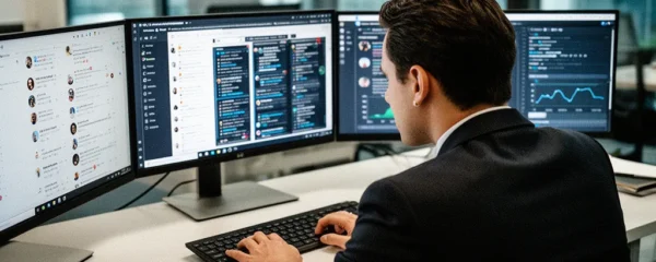 Gestion de crise sur les réseaux sociaux avec community manager analysant des données