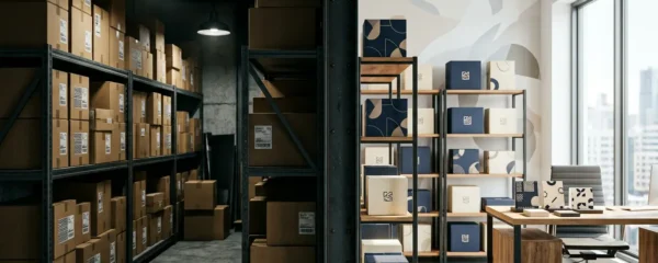 Bureau moderne avec deux écrans d'ordinateur affichant des graphiques de ventes e-commerce