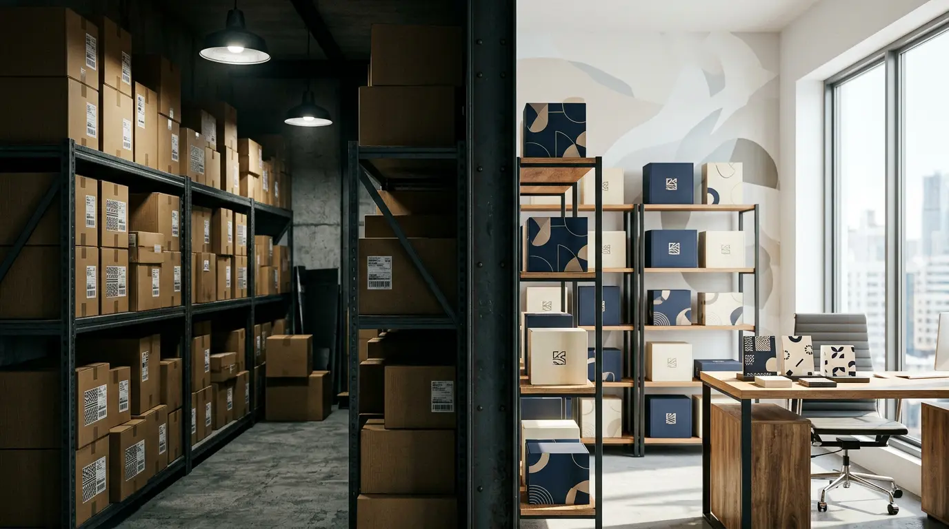 Bureau moderne avec deux écrans d'ordinateur affichant des graphiques de ventes e-commerce
