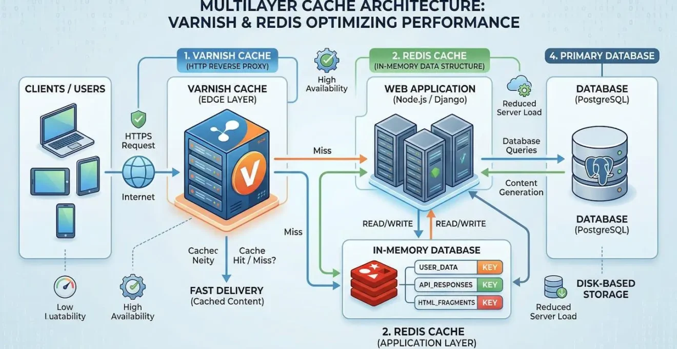 Architecture de cache multicouche avec Varnish et Redis optimisant les performances
