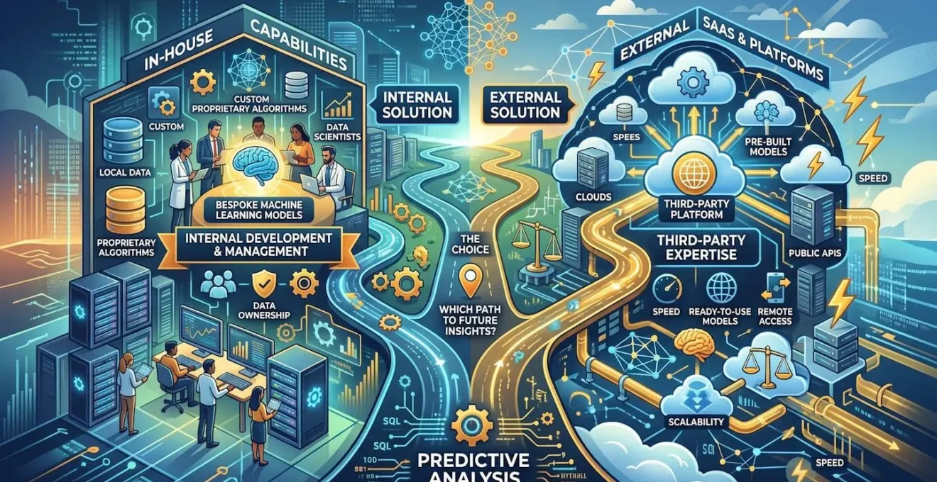 Représentation symbolique du choix entre solutions internes et externes pour l'analyse prédictive