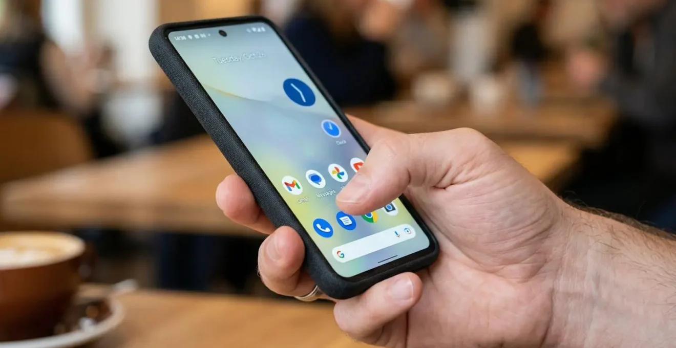 Gros plan sur une main tenant naturellement un smartphone avec focus sur la position du pouce