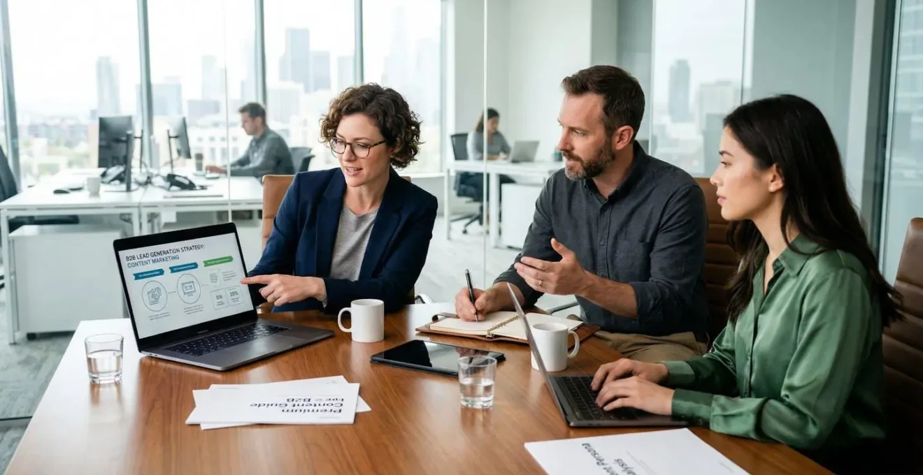Expert marketing créant du contenu premium pour la génération de leads B2B