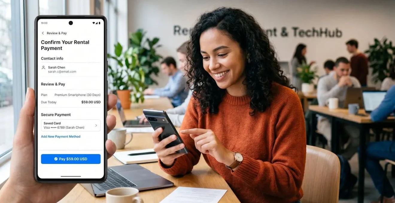 Main tenant un smartphone avec formulaire de paiement optimisé