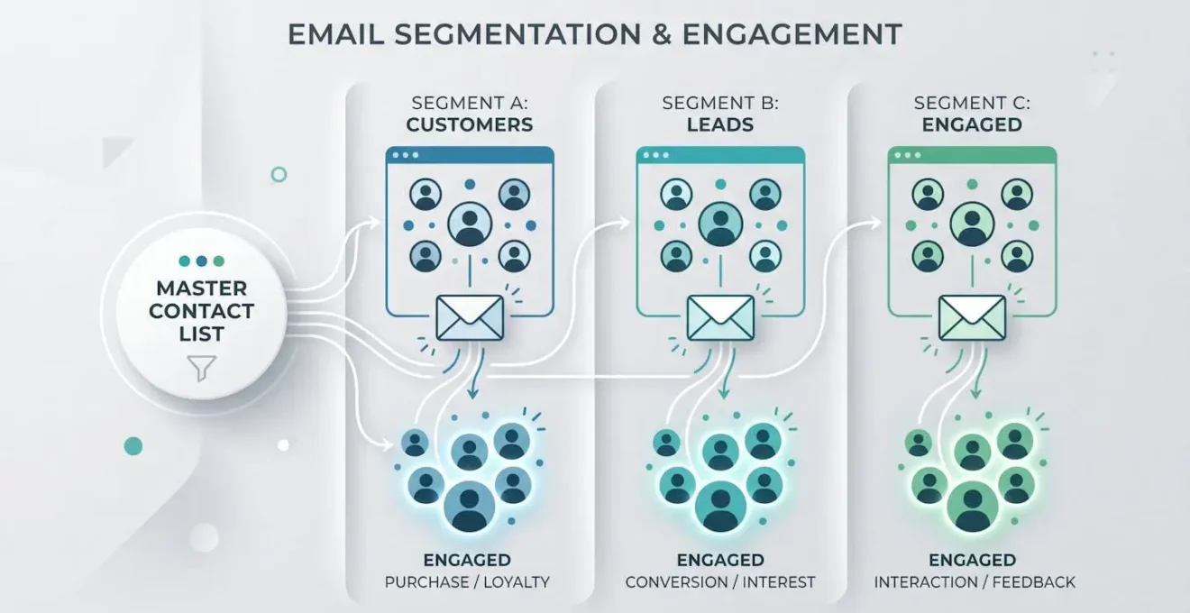 Composition minimaliste représentant la segmentation et l'engagement des contacts email