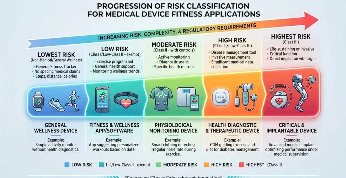 Gradient visuel montrant la progression du risque de classification en dispositif médical pour les applications de fitness