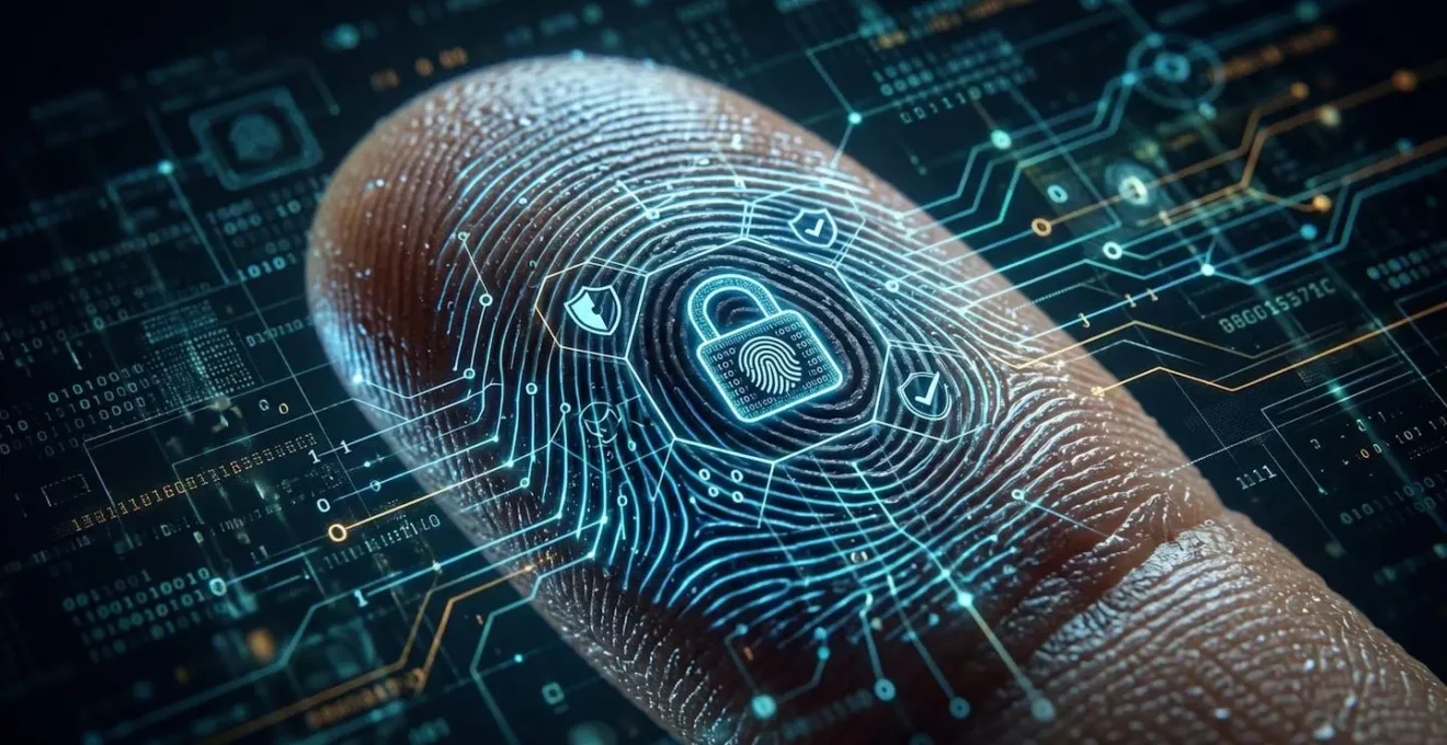 Métaphore visuelle de la sécurité biométrique avec empreinte digitale en macro