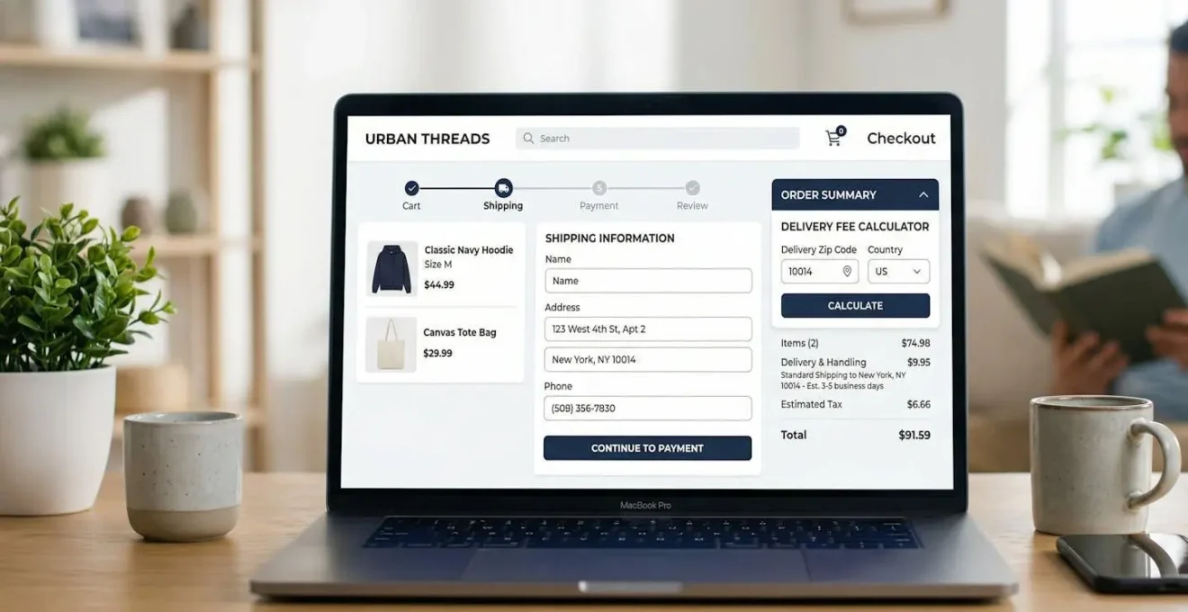 Calculateur de frais de livraison intégré dans une interface e-commerce épurée