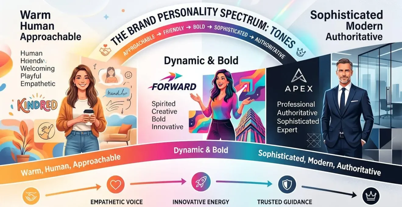 Représentation visuelle du spectre de personnalité d'une marque avec différentes tonalités