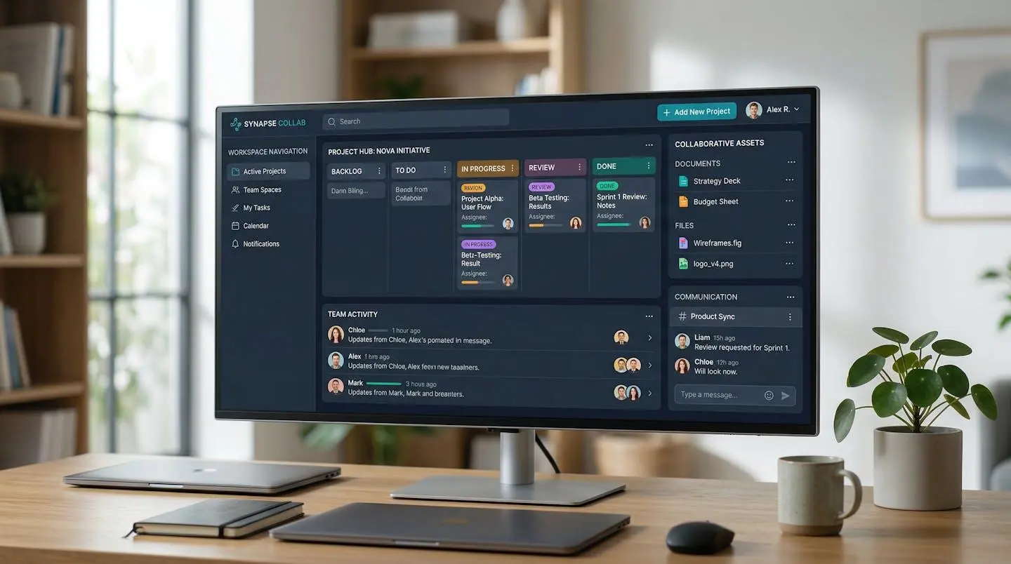 Espace de travail numérique montrant une organisation structurée de l'information collaborative